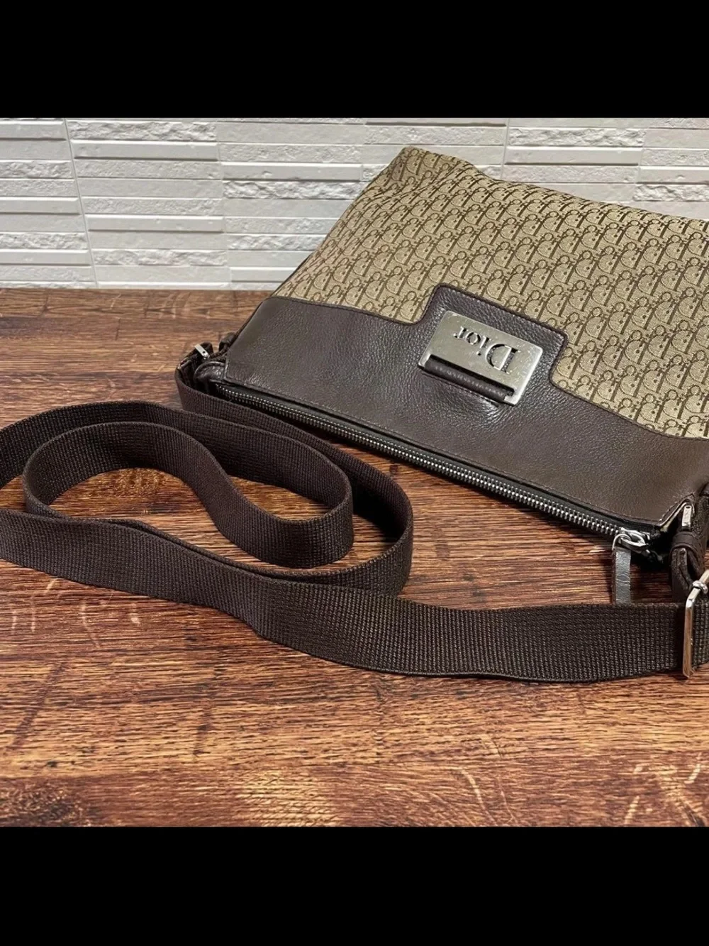 Dior Brown Monogram Canvas Messenger Bag with Dark Brown Trim
